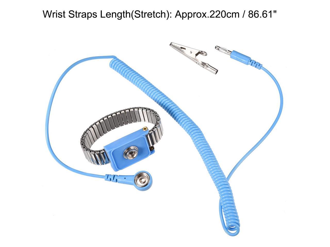 Anti Static Wrist Straps, ESD Components, Stainless Steel Magnetic Tray Grounding Wire Alligator Clip 2.2m